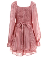 Allison & Kelly Big Girls 7-16 Blouson-Sleeve Lurex-Shadow-Stripe Chiffon Romper