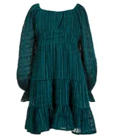 Allison & Kelly Big Girls 7-16 Blouson-Sleeve Lurex-Shadow-Stripe Emma Dress