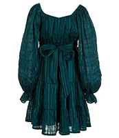 Allison & Kelly Big Girls 7-16 Blouson-Sleeve Lurex-Shadow-Stripe Emma Dress