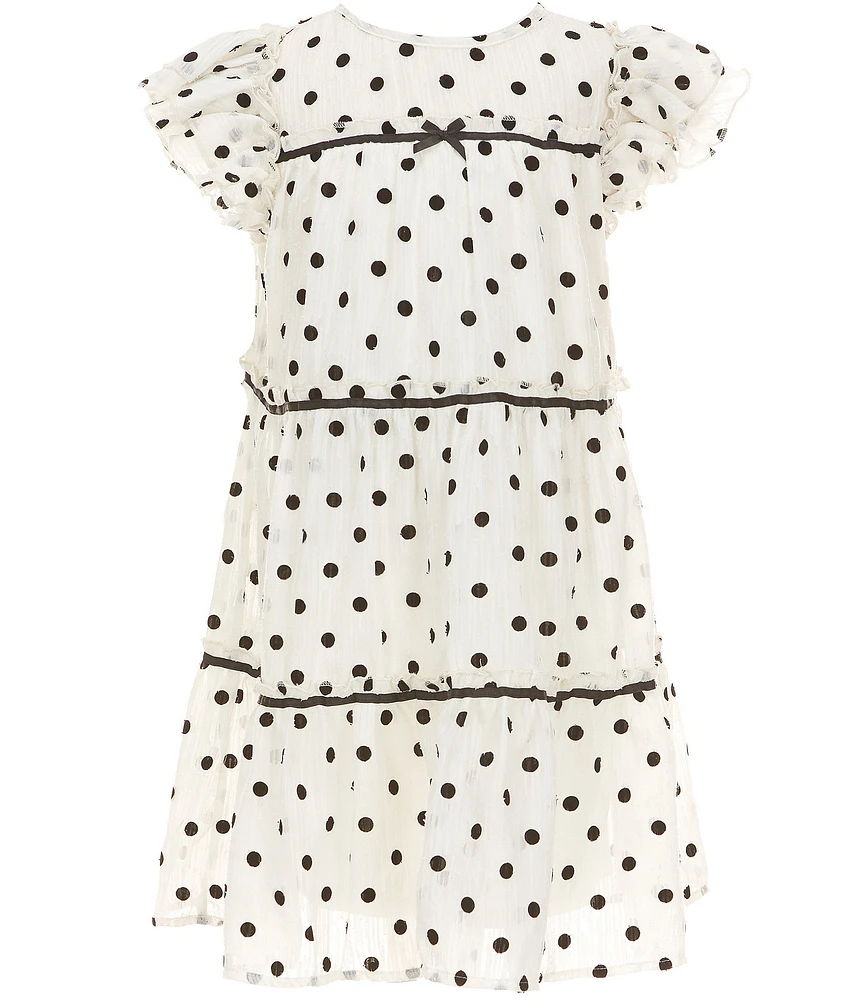 Allison & Kelly Big Girls Chiffon Dot Ruffle Sleeve Dress