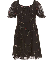 Allison & Kelly Big Girls Floral Embroidered Mesh Short Sleeve Criss Cross Dress