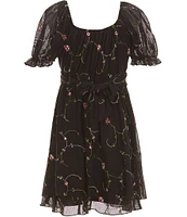 Allison & Kelly Big Girls Floral Embroidered Mesh Short Sleeve Criss Cross Dress