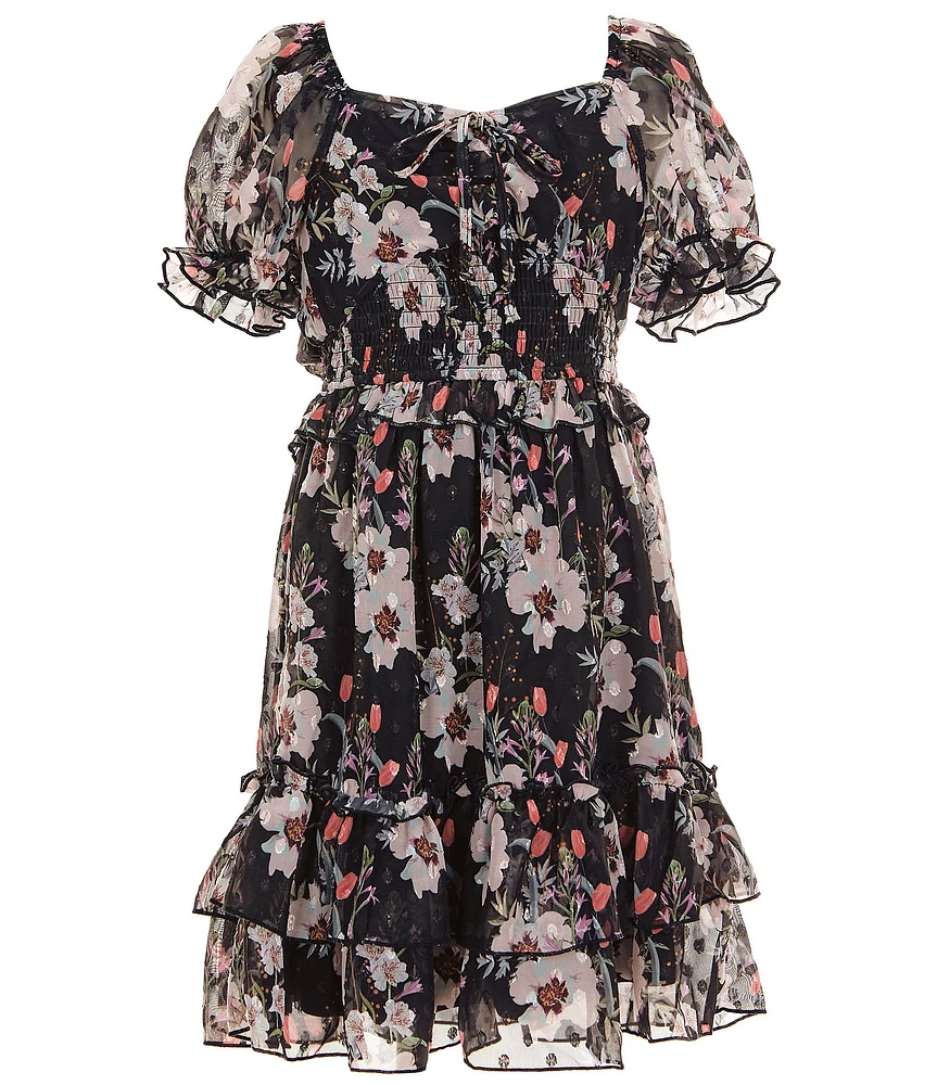 Allison & Kelly Big Girls 7-16 Floral/Clip-Dot Fit & Flare Dress