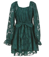 Allison & Kelly Big Girls 7-16 Long Sleeve Floral Tonal Burnout Jacquard Chiffon Dress