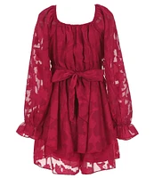 Allison & Kelly Big Girls 7-16 Long Sleeve Floral Tonal Burnout Jacquard Chiffon Dress