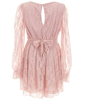 Allison & Kelly Big Girls Long Sleeve Flower Lace Back Tie Romper