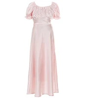 Allison & Kelly Big Girls 7-16 Puffed-Sleeve Cross-Front-Detailed Long Satin Dress