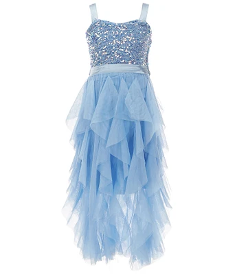 Allison & Kelly Big Girls 7-16 Sequin-Embellished Crushed-Velvet/Cascading-Ruffled Skirted Ballgown