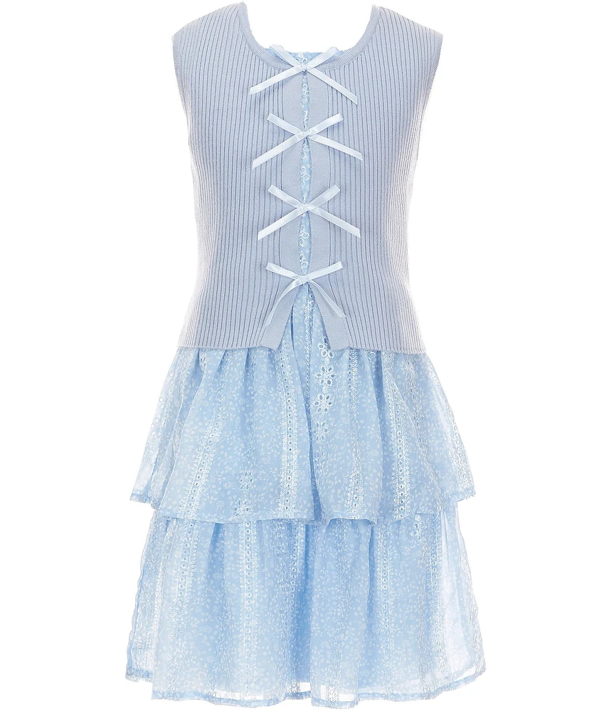 Allison & Kelly Big Girls Sleeveless Knit Bow Vest & Embroidered Chiffon Dress Set