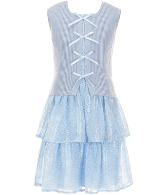 Allison & Kelly Big Girls Sleeveless Knit Bow Vest & Embroidered Chiffon Dress Set