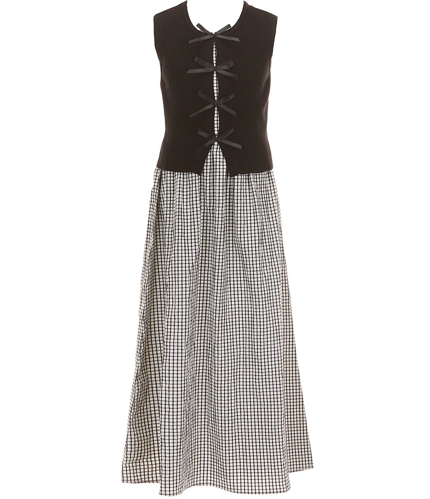 Allison & Kelly Big Girls Sleeveless Knit Bow Vest & Gingham Dress Set