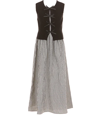 Allison & Kelly Big Girls Sleeveless Knit Bow Vest & Gingham Dress Set