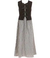 Allison & Kelly Big Girls Sleeveless Knit Bow Vest & Gingham Dress Set