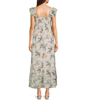 Allison & Kelly Chiffon Floral Print V-Neck Flutter Sleeve Smocked Midi Dress