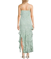 Allison & Kelly Floral Jacquard V-Neck Cascading Ruffle Tiered Dress