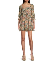 Allison & Kelly Floral Print 3/4 Sleeve Square Neck Babydoll Dress