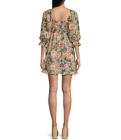 Allison & Kelly Floral Print 3/4 Sleeve Square Neck Babydoll Dress