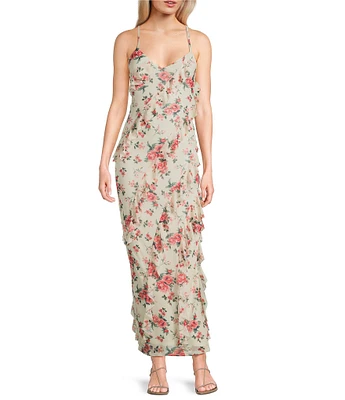 Allison & Kelly Floral Print Sleeveless Corkscrew Criss Cross Back Dress