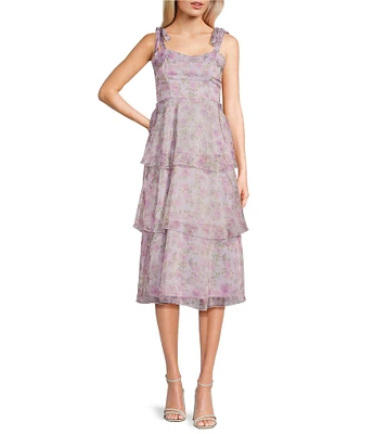 Allison & Kelly Floral Print Tie Shoulder Tiered Dress