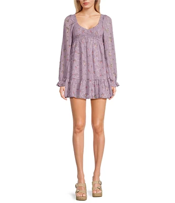 Allison & Kelly Floral Print V-Neck Long Sleeve Smocked Dress