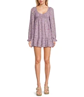 Allison & Kelly Floral Print V-Neck Long Sleeve Smocked Dress