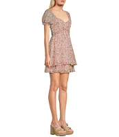 Allison & Kelly Floral Printed V-Neck Short Sleeve Cross Waist Fit And Flare Dress