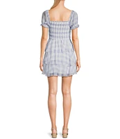 Allison & Kelly Gingham Short Puff Sleeve Smocked Tiered Dress