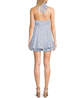 Allison & Kelly Halter Tie Neck Corset Waist Printed Double Hem Romper