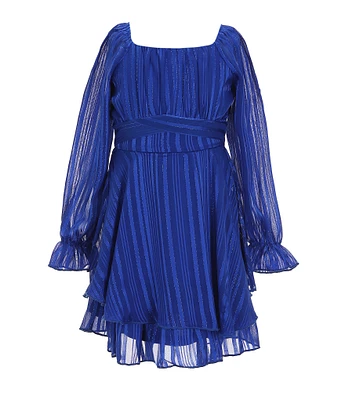 Allison & Kelly Little Girls 2T-6X Blouson Sleeve Lurex/Satin Stripe Fit & Flare Dress