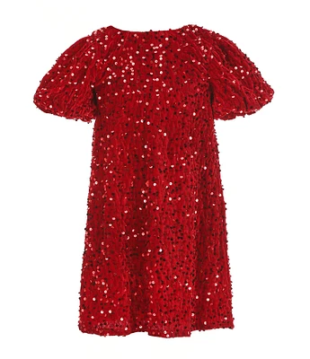 Allison & Kelly Little Girls 2T-6X Puffed Sleeve Sequin-Embellished Mesh Shift Dress