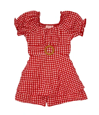 Allison & Kelly Little Girls 4-6X Gingham Print Short Sleeve Belted Romper
