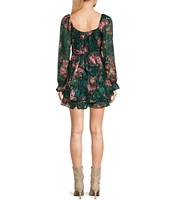 Allison & Kelly Long Sleeve Floral Printed Jacquard Fit & Flare Dress