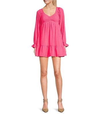 Allison & Kelly Long Sleeve Smocked Babydoll Dress