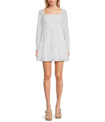 Allison & Kelly Long Sleeve Smocked Tiered Fit-And-Flare Dress