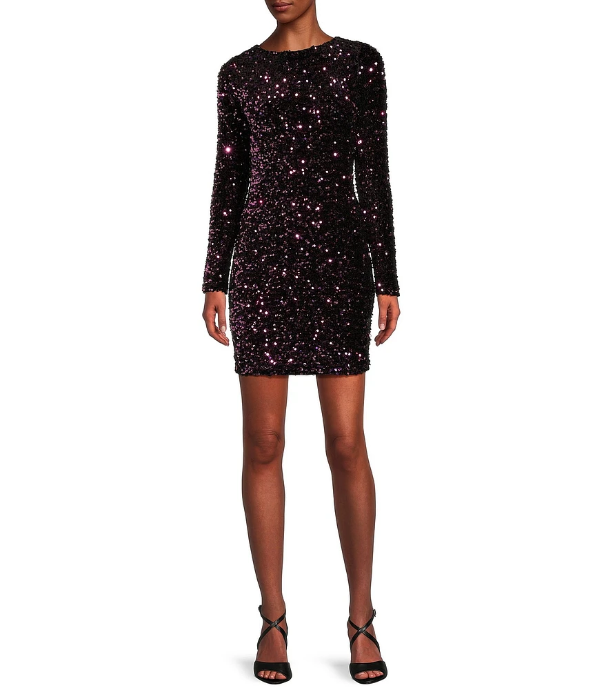 Allison & Kelly Long Sleeve Tie Back Multi Sequin Dress