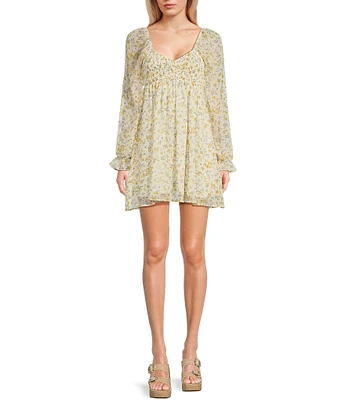 Allison & Kelly Long Sleeve V-Neck Printed Tie Back Dress