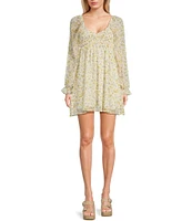 Allison & Kelly Long Sleeve V-Neck Printed Tie Back Dress