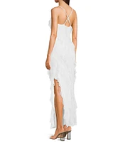Allison & Kelly Printed Lace V-Neck Asymmetrical Ruffled Dress