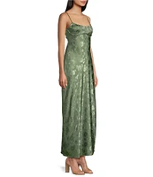 Allison & Kelly Satin Floral Jacquard Scoop Neck Spaghetti Strap Back Cut-Out Midi Dress