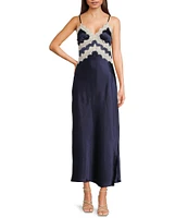 Allison & Kelly Satin Lace Trim V-Neck Spaghetti Strap Dress