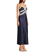 Allison & Kelly Satin Lace Trim V-Neck Spaghetti Strap Dress