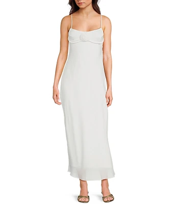 Allison & Kelly Satin Scoop Neck Spaghetti Strap Rosette Back Cut Out Slip Dress