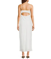 Allison & Kelly Satin Scoop Neck Spaghetti Strap Rosette Back Cut Out Slip Dress