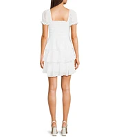Allison & Kelly Seersucker Chiffon Smocked Puff Sleeve Tiered Dress