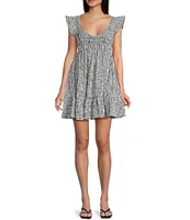 Allison & Kelly Seersucker Gingham V-Neck Ruffled Empire Waist Tiered Dress