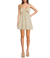 Allison & Kelly Sleeveless Ditsy Floral Print Square Neck Empire Waist Bow Accent Dress