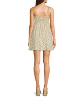 Allison & Kelly Sleeveless Ditsy Floral Print Square Neck Empire Waist Bow Accent Dress