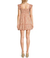 Allison & Kelly Sleeveless Flutter V-Neck Smock Babydoll Printed Dress