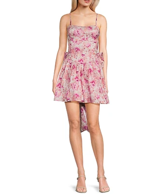 Allison & Kelly Sleeveless Taffeta Floral Print Square Neck Tie Back Dress
