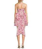 Allison & Kelly Sleeveless Taffeta Floral Print Square Neck Tie Back Dress